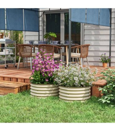 Outsunny Set of 2 Raised Garden Bed, Metal Planter Box with Safety Edging, Easy-to-assemble Stock Tank, Cream White