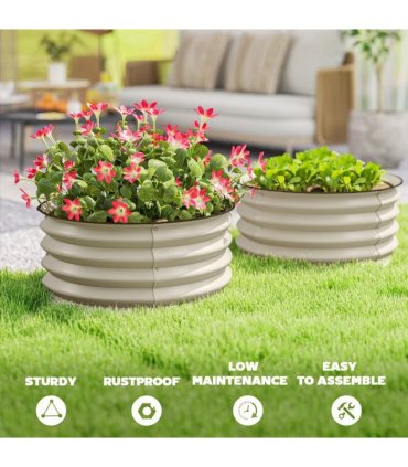 Outsunny Set of 2 Raised Garden Bed, Metal Planter Box with Safety Edging, Easy-to-assemble Stock Tank, Cream White