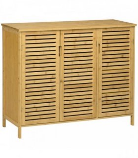 HOMCOM Rustic Shoe Cabinet, 3 Door Shoe Storage Cabinet with 8 Shelves, Natural Wood Finish