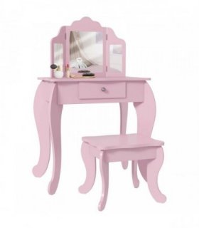HOMCOM Kids Vanity Table and Chair Set with Tri-Folding Mirror and Stool, Makeup Dressing Table with Drawer, Pink