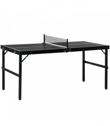 SPORTNOW 5ft Mini Table Tennis Table, Folding Ping Pong Table with Net and Aluminium Frame, Portable Ping Pong Game Set for Indoor Outdoor Use, Black