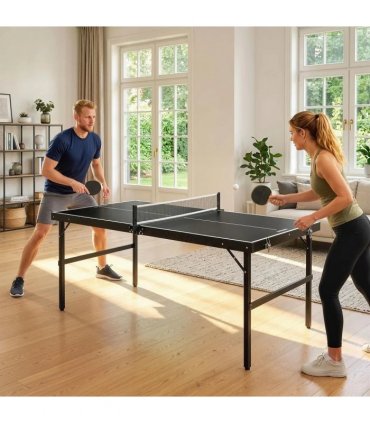 SPORTNOW 5ft Mini Table Tennis Table, Folding Ping Pong Table with Net and Aluminium Frame, Portable Ping Pong Game Set for Indoor Outdoor Use, Black