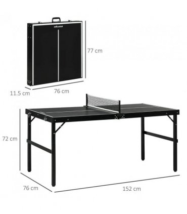SPORTNOW 5ft Mini Table Tennis Table, Folding Ping Pong Table with Net and Aluminium Frame, Portable Ping Pong Game Set for Indoor Outdoor Use, Black