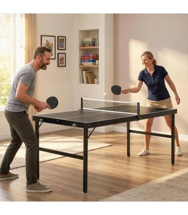 SPORTNOW 5ft Mini Table Tennis Table, Folding Ping Pong Table with Net and Aluminium Frame, Portable Ping Pong Game Set for Indoor Outdoor Use, Black