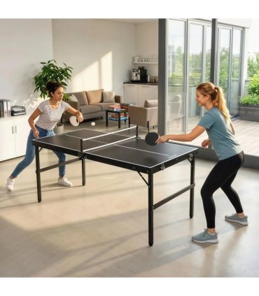 SPORTNOW 5ft Mini Table Tennis Table, Folding Ping Pong Table with Net and Aluminium Frame, Portable Ping Pong Game Set for Indoor Outdoor Use, Black