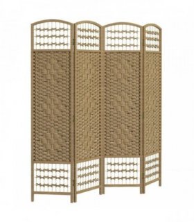 HOMCOM 4 Panel Folding Room Divider, Privacy Screen, Paravent Partition Separator for Living Room, Bedroom, Natural