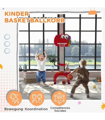AIYAPLAY 5-in-1 Dinosaur Basketball Set with Adjustable Basketball Stand and Golf Game, Indoor for Boys Girls, Red