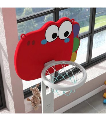 AIYAPLAY 5-in-1 Dinosaur Basketball Set with Adjustable Basketball Stand and Golf Game, Indoor for Boys Girls, Red