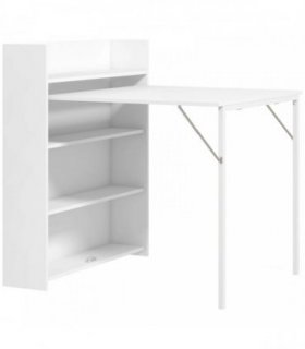 HOMCOM Kitchen Table, Folding Dining Table, with 4-Tier Shelves, Modern Drop-Leaf Table, White