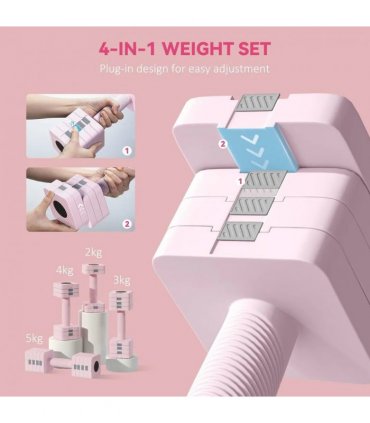 SPORTNOW Adjustable Dumbbell Set of 2, Each 1/2/3/4/5 kg Weight, 5-in-1 Weights Dumbbells Set with Non-Slip Handle, Pink