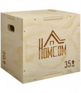 HOMCOM 3-in-1 Wooden Plyo Box, Plyometric Jump Box with Handle Openings for Home Gym, 12" x 14" x 16", Natural