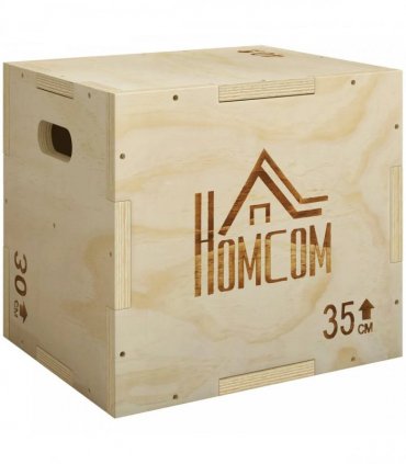 HOMCOM 3-in-1 Wooden Plyo Box, Plyometric Jump Box with Handle Openings for Home Gym, 12" x 14" x 16", Natural