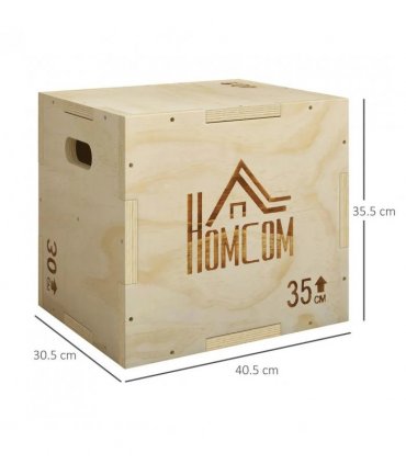 HOMCOM 3-in-1 Wooden Plyo Box, Plyometric Jump Box with Handle Openings for Home Gym, 12" x 14" x 16", Natural