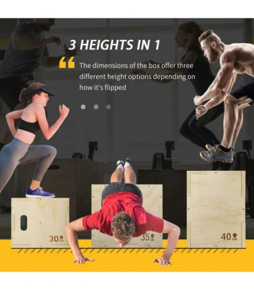 HOMCOM 3-in-1 Wooden Plyo Box, Plyometric Jump Box with Handle Openings for Home Gym, 12" x 14" x 16", Natural
