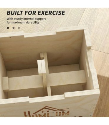 HOMCOM 3-in-1 Wooden Plyo Box, Plyometric Jump Box with Handle Openings for Home Gym, 12" x 14" x 16", Natural