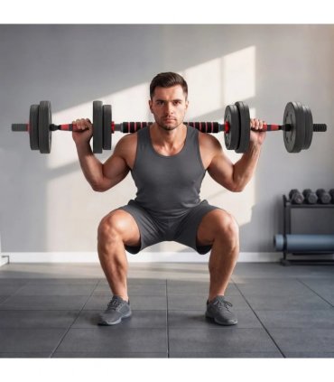 HOMCOM 15kg 2 in 1 Adjustable Dumbbells Weight Set, Dumbbell Hand Weight Barbell for Weight Training, Black