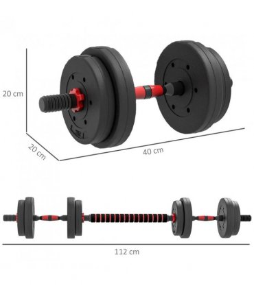 HOMCOM 15kg 2 in 1 Adjustable Dumbbells Weight Set, Dumbbell Hand Weight Barbell for Weight Training, Black