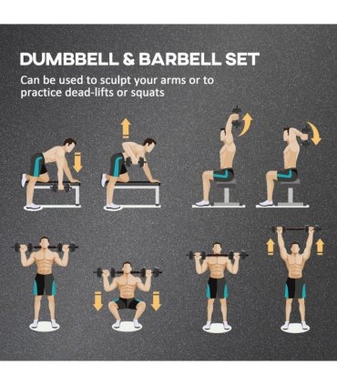 HOMCOM 15kg 2 in 1 Adjustable Dumbbells Weight Set, Dumbbell Hand Weight Barbell for Weight Training, Black