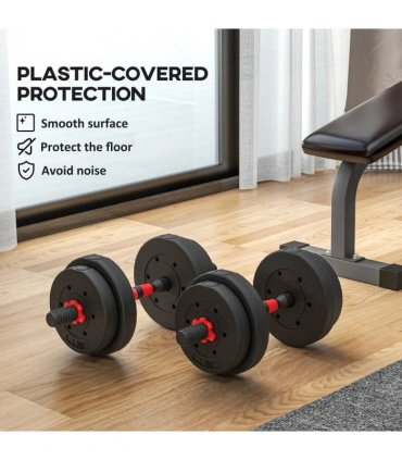 HOMCOM 15kg 2 in 1 Adjustable Dumbbells Weight Set, Dumbbell Hand Weight Barbell for Weight Training, Black