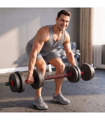 HOMCOM 15kg 2 in 1 Adjustable Dumbbells Weight Set, Dumbbell Hand Weight Barbell for Weight Training, Black