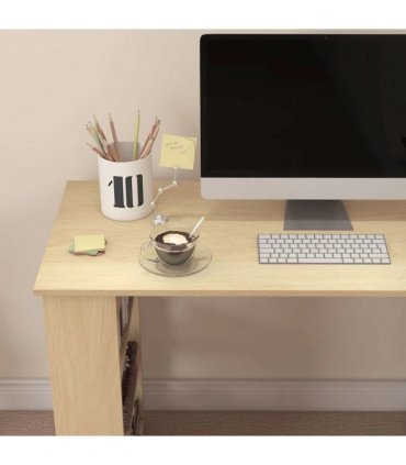 HOMCOM Corner Computer Desk, L Shaped Desk with 360° Rotating Bookshelf, 120L x 110W x 74.5H cm, Natural and White