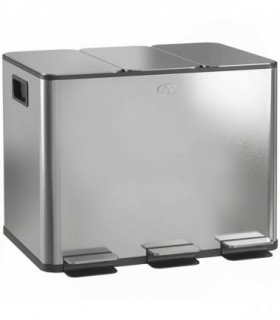 HOMCOM 3 x 20L Pedal Bin, Steel Triple Kitchen Bin with Soft Close Lid, Removable Inner Buckets, Fingerprint-Proof, Silver Tone