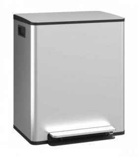 HOMCOM 50L Dual Compartment Stainless Steel Bin, with Deodoriser Holders - Silver