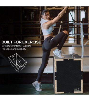 SPORTNOW Multi-Faceted Jump Box, Wooden Step Up Box, for Home, Gym, Exercise, Black