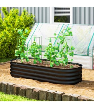 Outsunny Galvanised Raised Garden Bed, Metal Planter Box with Safety Edging, for Flowers, Herbs, Succulents, Black