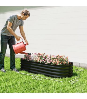 Outsunny Galvanised Raised Garden Bed, Metal Planter Box with Safety Edging, for Flowers, Herbs, Succulents, Black