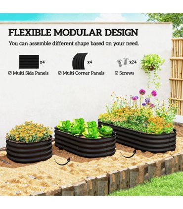 Outsunny Galvanised Raised Garden Bed, Metal Planter Box with Safety Edging, for Flowers, Herbs, Succulents, Black