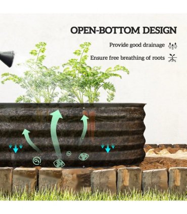 Outsunny Galvanised Raised Garden Bed, Metal Planter Box with Safety Edging, for Flowers, Herbs, Succulents, Black