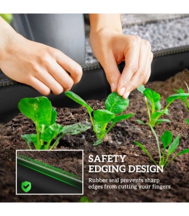 Outsunny Galvanised Raised Garden Bed, Metal Planter Box with Safety Edging, for Flowers, Herbs, Succulents, Black