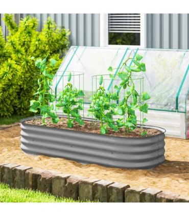 Outsunny Galvanised Raised Garden Bed, Metal Planter Box with Safety Edging, for Flowers, Herbs, Succulents, Silver