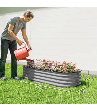 Outsunny Galvanised Raised Garden Bed, Metal Planter Box with Safety Edging, for Flowers, Herbs, Succulents, Silver
