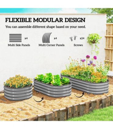 Outsunny Galvanised Raised Garden Bed, Metal Planter Box with Safety Edging, for Flowers, Herbs, Succulents, Silver
