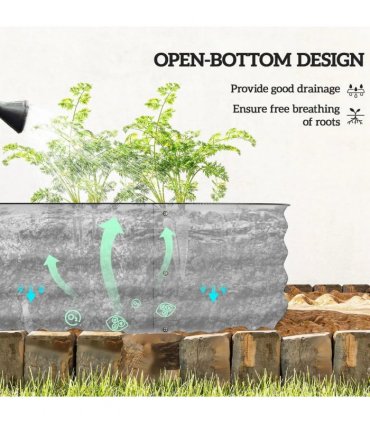 Outsunny Galvanised Raised Garden Bed, Metal Planter Box with Safety Edging, for Flowers, Herbs, Succulents, Silver