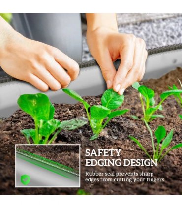 Outsunny Galvanised Raised Garden Bed, Metal Planter Box with Safety Edging, for Flowers, Herbs, Succulents, Silver