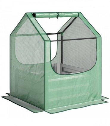 Outsunny 61 x 61cm Garden Planter Bed, with Cover - Green and Silver