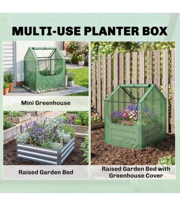 Outsunny 61 x 61cm Garden Planter Bed, with Cover - Green and Silver