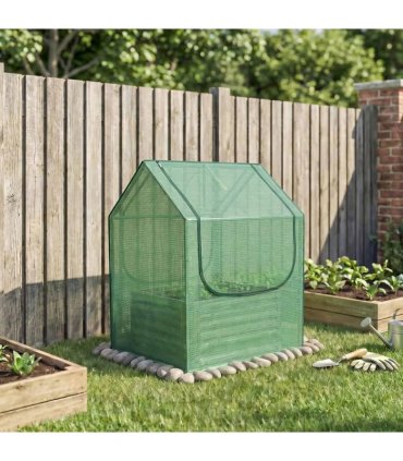 Outsunny 61 x 61cm Garden Planter Bed, with Cover - Green and Silver