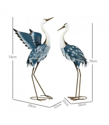Outsunny Heron Garden Statues, Standing Garden Ornament, Metal Garden Gift with Stakes, Blue & White