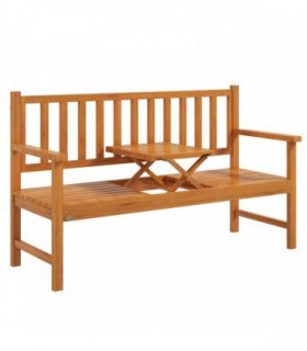 Outsunny Wooden Bench with Liftable Middle Table, Outdoor Bench, Patio Loveseat for Porch, Garden, Seats 2-3 People