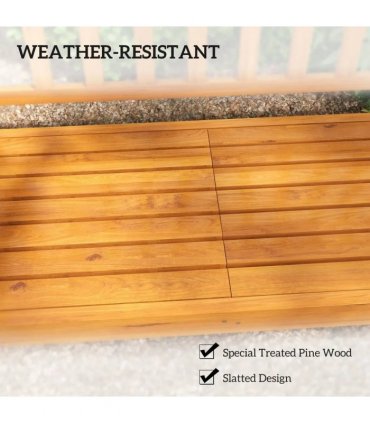 Outsunny Wooden Bench with Liftable Middle Table, Outdoor Bench, Patio Loveseat for Porch, Garden, Seats 2-3 People