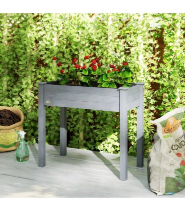 Outsunny Raised Bed for Garden, Wooden Elevated Planter Box with Bed Liner, for Flower Vegetable Herb, Dark Grey