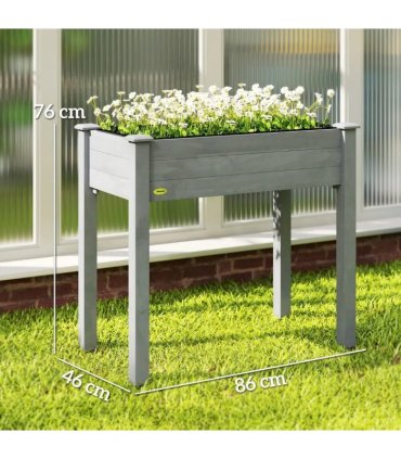 Outsunny Raised Bed for Garden, Wooden Elevated Planter Box with Bed Liner, for Flower Vegetable Herb, Dark Grey