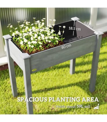 Outsunny Raised Bed for Garden, Wooden Elevated Planter Box with Bed Liner, for Flower Vegetable Herb, Dark Grey