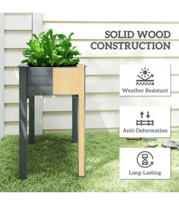 Outsunny Raised Bed for Garden, Wooden Elevated Planter Box with Bed Liner, for Flower Vegetable Herb, Dark Grey
