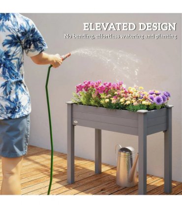 Outsunny Raised Bed for Garden, Wooden Elevated Planter Box with Bed Liner, for Flower Vegetable Herb, Dark Grey