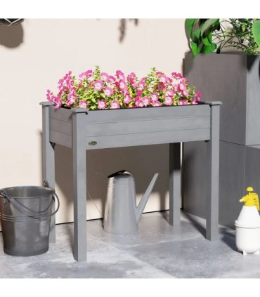Outsunny Raised Bed for Garden, Wooden Elevated Planter Box with Bed Liner, for Flower Vegetable Herb, Dark Grey